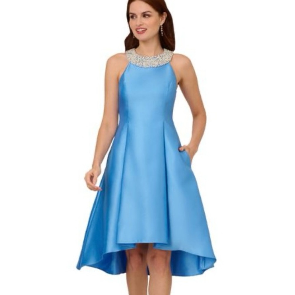 Adrianna Papell Beaded-Neck Mikado Dress